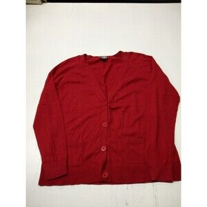 Worthington Woman Sweater Red Open Button Up Cardigan Knit Large